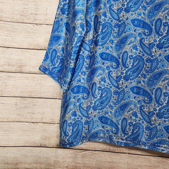 Jest Jewels Women's Size Large Blue Floral Embroidered Quarter Button Silk Blend - Picture 12 of 13